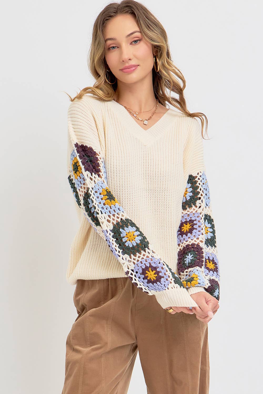 Sweet Lovely by Jen - Wholesale Knit Sweater - Women's - CROCHET PATCHWORK SWEATER33