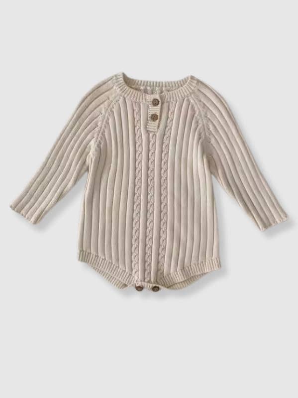100% Cotton Knit Sweater Knit Onesie - Cream for wholesale by Bleu & Co