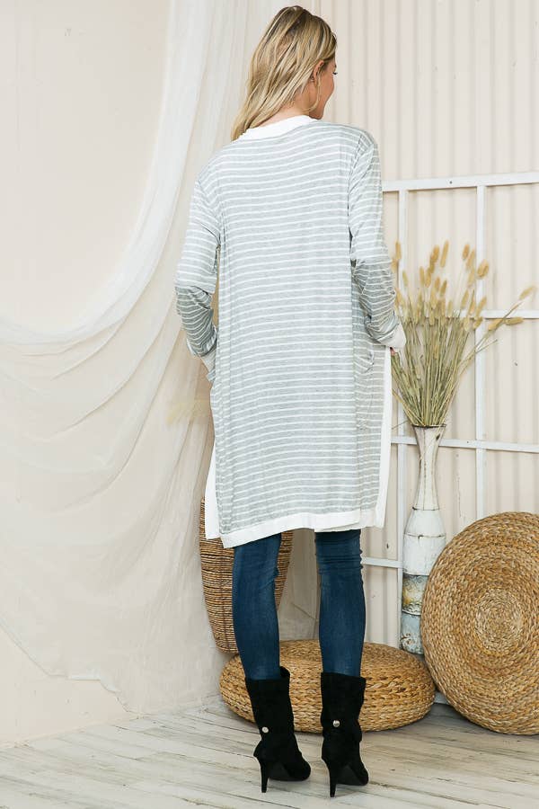 Burgundy Apparel - Vente Cardigan – femme - CARDIGAN MIDI OUVERT À RAYURES AVEC TROU POUR LE POUCE4