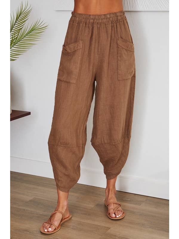 VENTI6 - Wholesale Pants - Women's - ELASTIC WAIST, CURVED HEM LINEN HAREM PANTS (4468)9