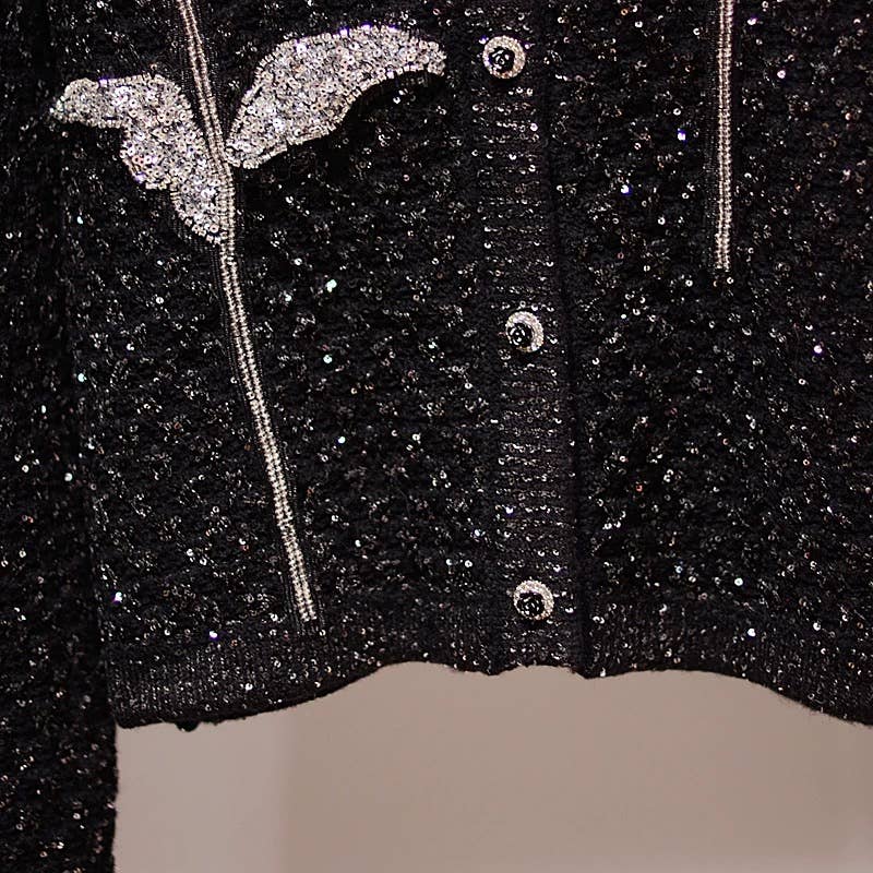 Svart JK241Y Damers Svart Stickad Kofta med Strassdetaljer för wholesale på Faire3