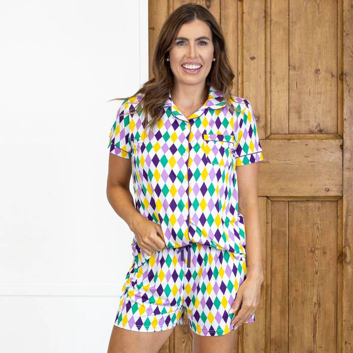 Pantalones cortos para dormir Mardi Harlequin blanco/Multi-Asst. para venta al por mayor de The Royal Standard