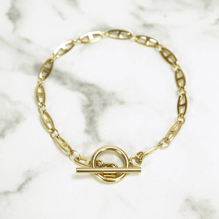 or Bracelet à chaîne forcée en acier inoxydable avec barre en vente sur Faire
