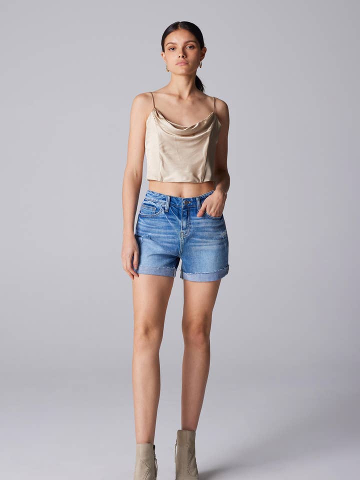 Short en jean Distress taille moyenne pour femmes, automne pour la vente par Ceros Jeans