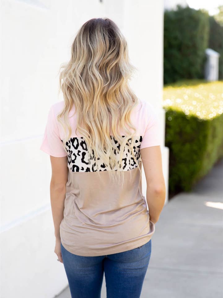 Tickled Teal - Wholesale T-Shirt - Women's - Animal Print Colorblock Saylor Top | S-3X8