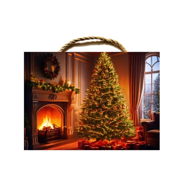 Wood Sign Christmas Tree Fireplace and Presents for wholesale by Ron Knight Entertainment, LLC