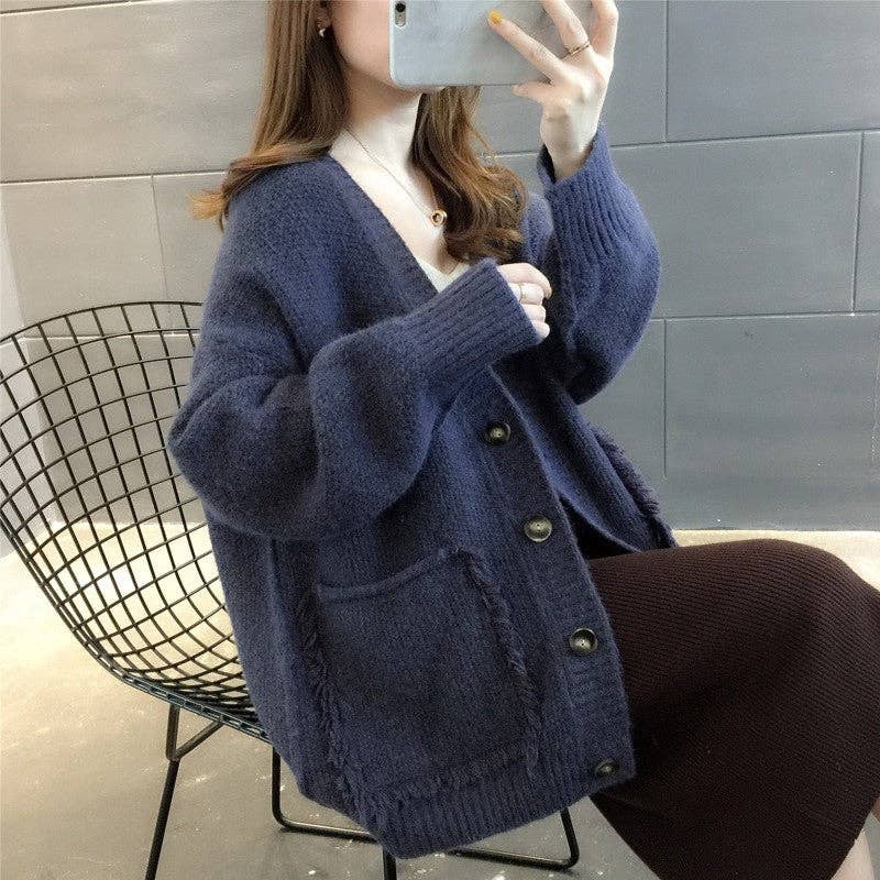 UZ Wholesale Store – wholesale Cardigan – Women’s – Solid Color V-Neck Cardigan Sweater Coat3