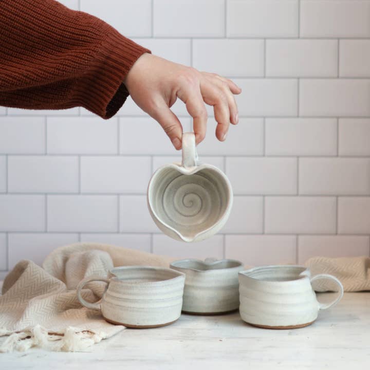 Gravesco Pottery - Wholesale Drinking Glass/Cup - Handmade Heart-Shaped Latte Mug in Cream4