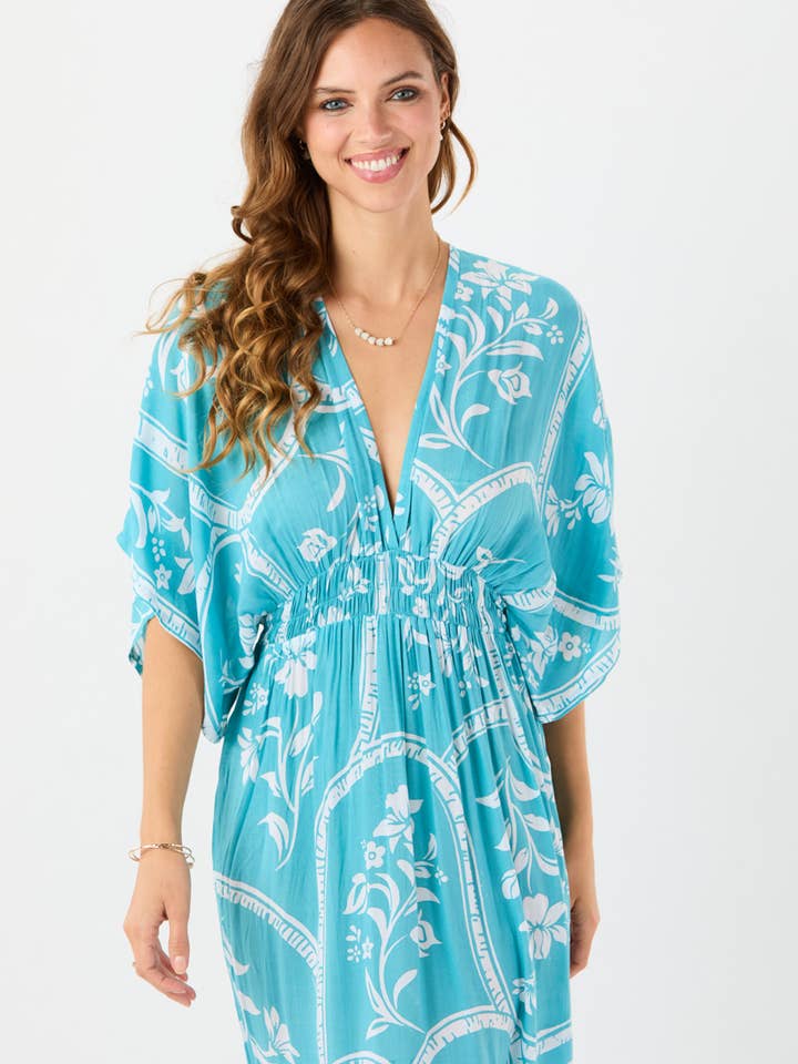 Painted Tiles Aquamarine Levine Maxi Dress for wholesale on Faire