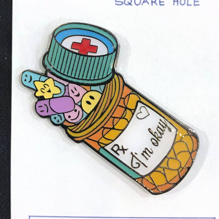 Silver Sprocket - Wholesale Lapel Pin/Button - Enamel Pin: I'm Okay Pills By Erin K. Wilson0