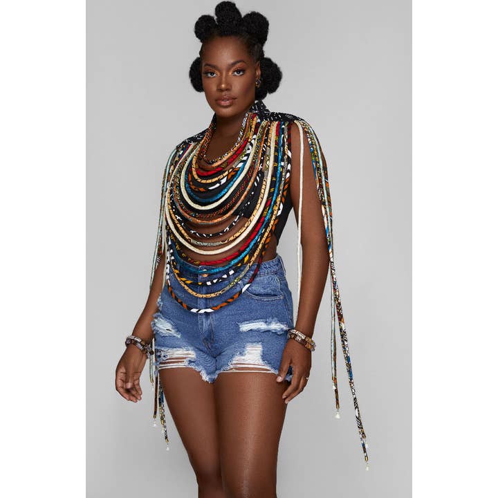 Afrikanskt stort statement-halsband | Afrikanskt vaxtryck | Flerfärgat statement-halsband | Tyg&Snöre för wholesale av Cloth & Cord, LLC