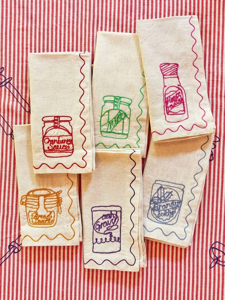 Embroidered Christmas Condiment Napkins (Set of 6) for wholesale by See+QUIN Ltd