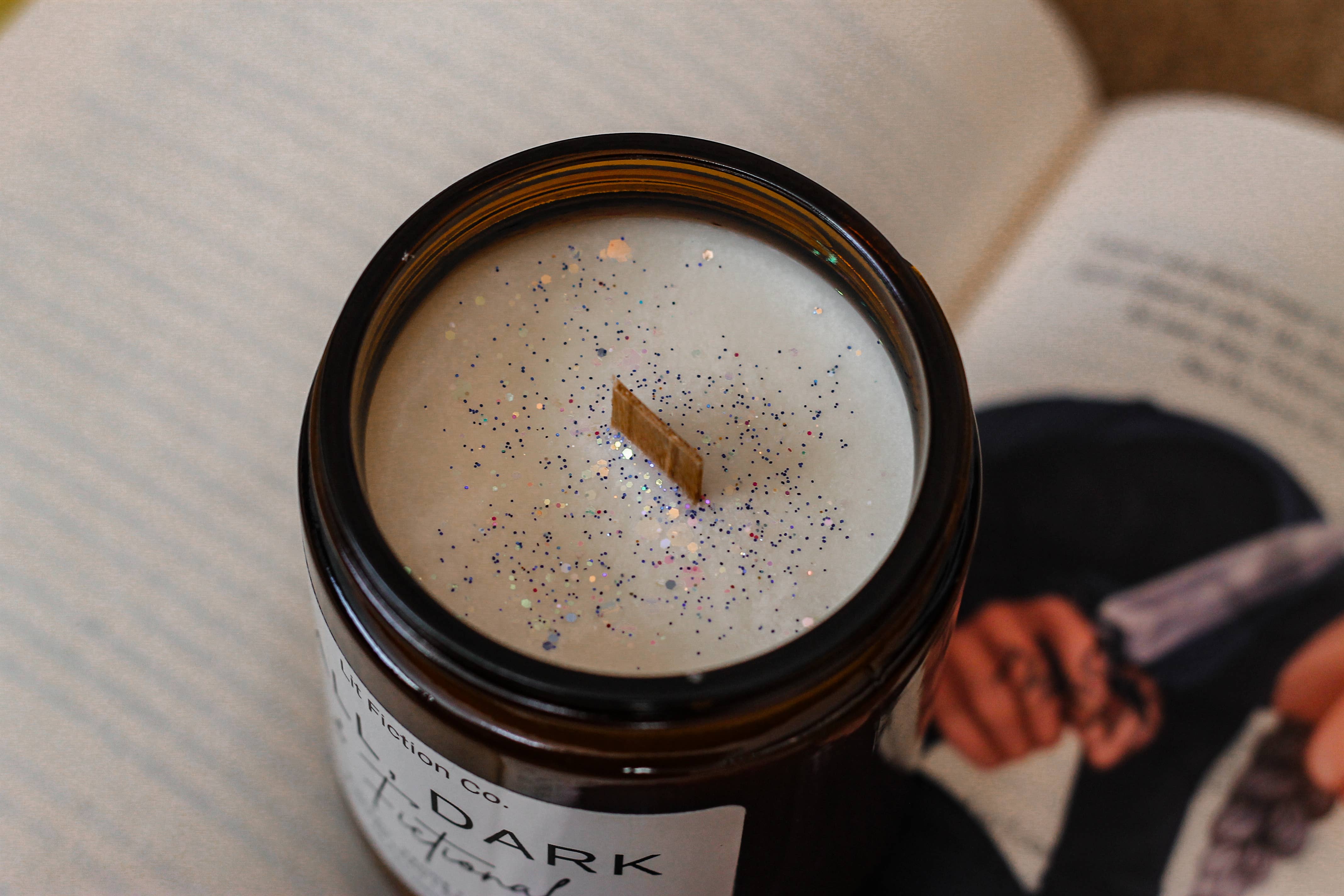 Lit Fiction Co. - Wholesale Jar/Filled Candle - Tall, Dark & Fictional Soy Candle3
