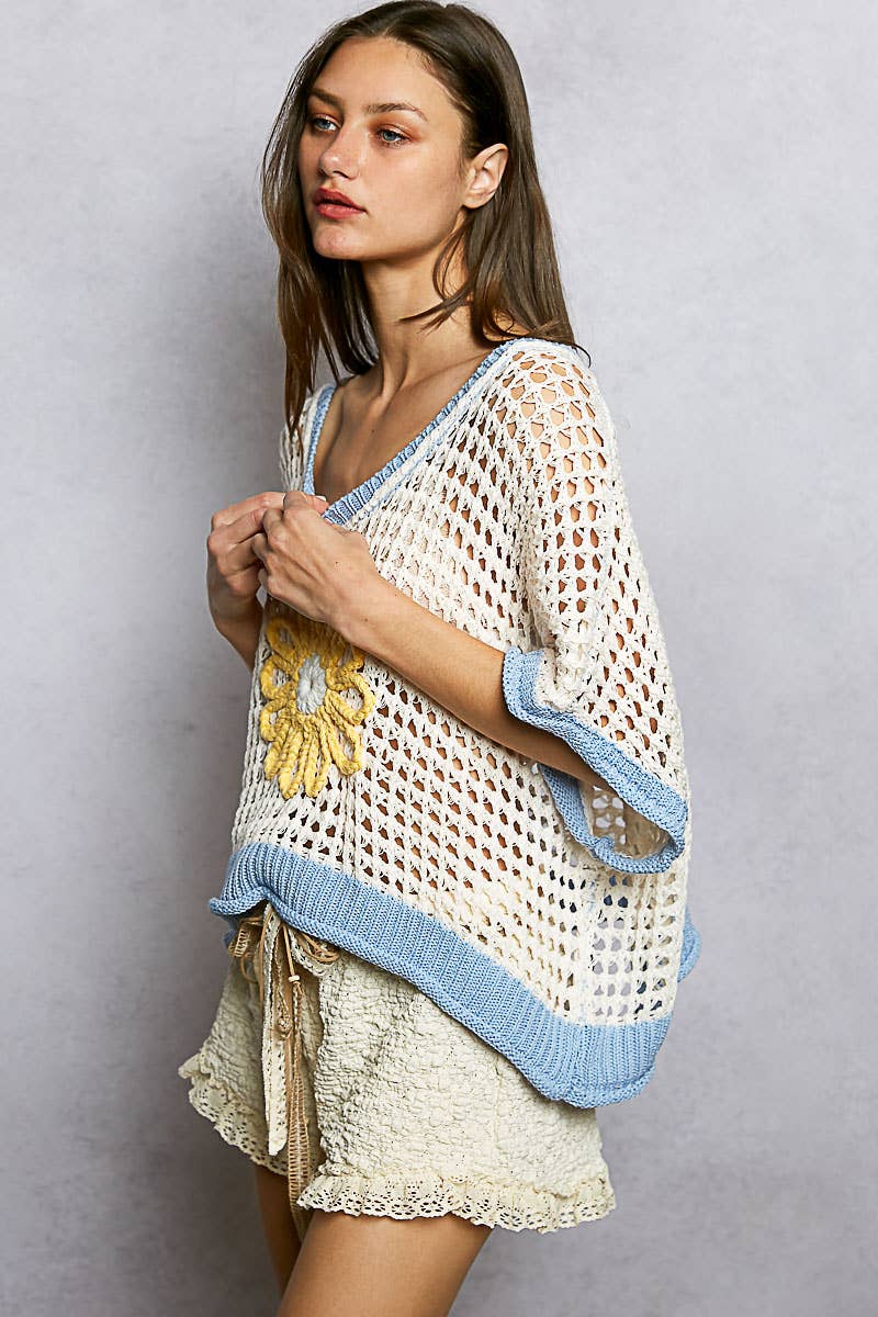 Pol Clothing - Wholesale Knit Top - Women's - Round Neck Sleeveless Floral Thin Sweater Top SALE52