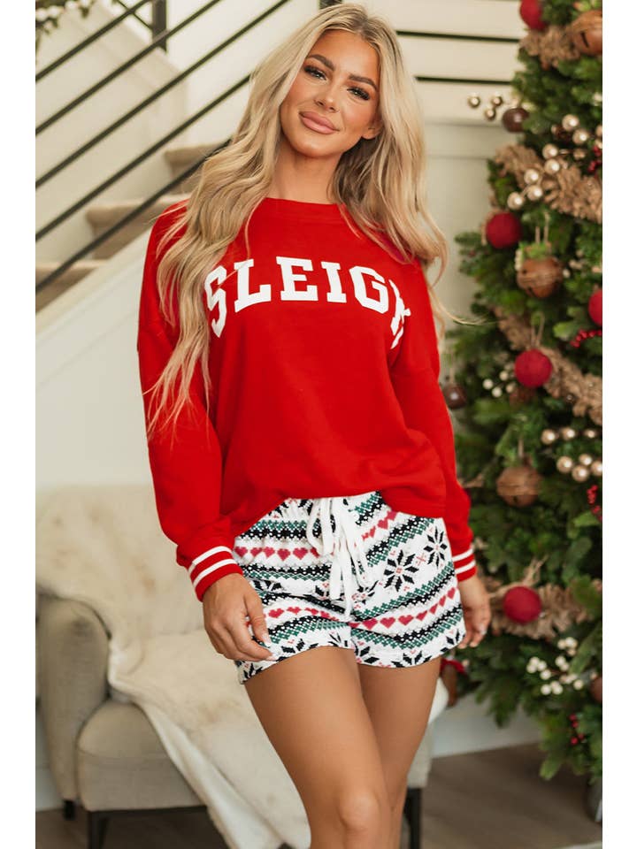 Fiery Red Christmas SLEIGH Top and Snowflake Shorts Set for wholesale on Faire3