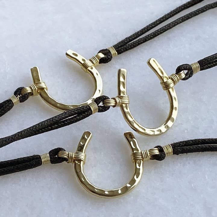 Devlin Hammered Horseshoe Necklace & Cord - 14K Gold Vermeil for wholesale by URBAN-EQUESTRIAN