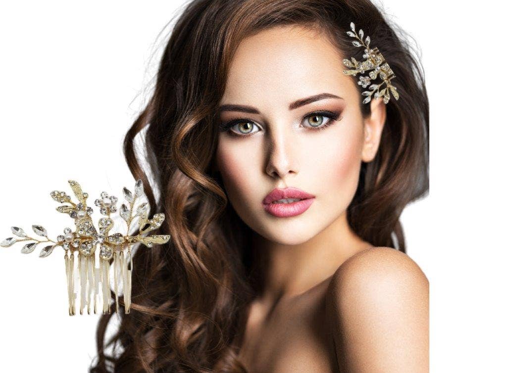 Cool Crystals - Wholesale Hair Clip - Women's - (69744-200) Gold Clear Hair Comb0