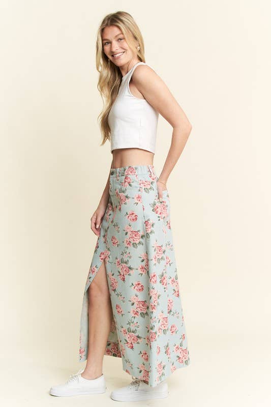 JADE BY JANE - Wholesale Skirt - Women's - FLORAL PRINT DENIM SKIRT1