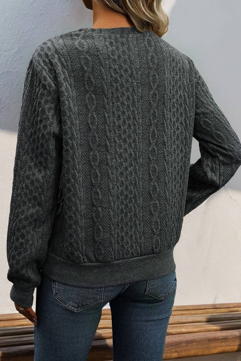 DARKGREY CWTBLL1236_LONG SLEEVE PLEATED SOLID COLOR SWEATSHIRT for wholesale on Faire3