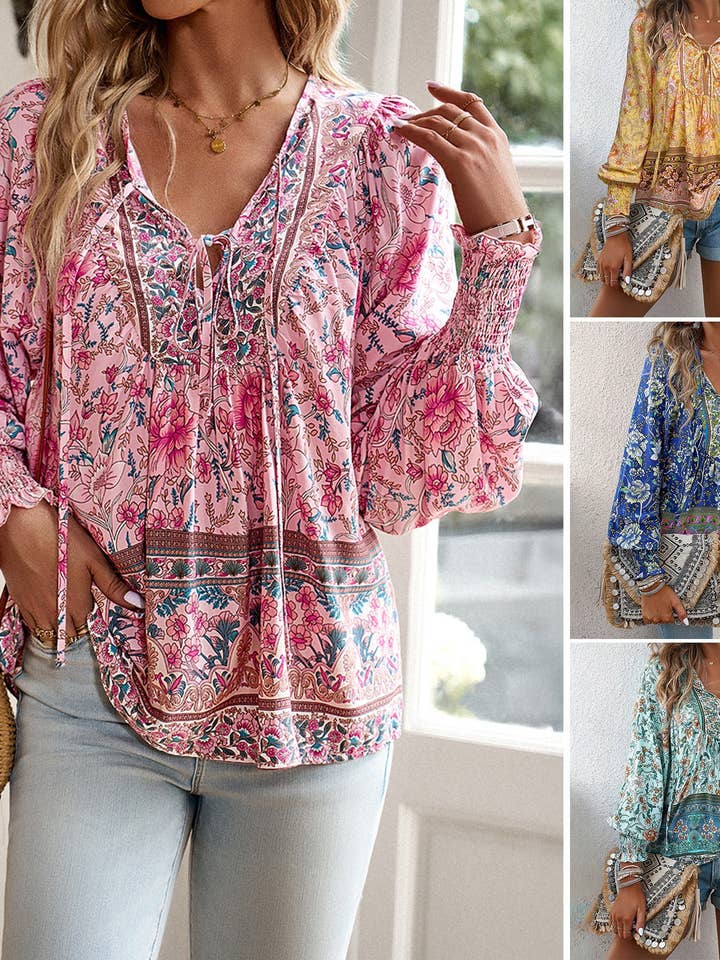 world apparel - Wholesale Blouse - Women's - 2025 NEW Bohemian Rhapsody Resort Chic Print Top11