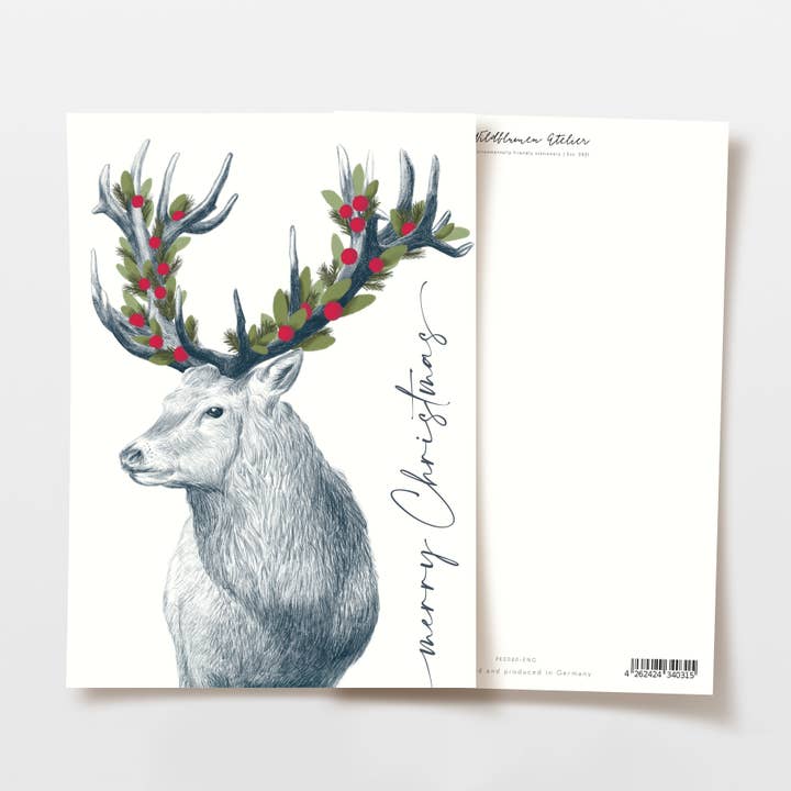Weihnachtskarte Hirsch merry Christmas, FSC zertifiziert für den Großhandel von Wildblumen Atelier