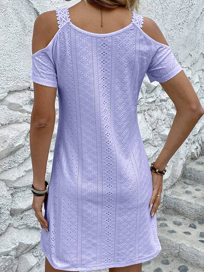 UNISHE - Venta al por mayor Vestido - Mujer - Vestido liso con cinta de encaje jacquard y hombros descubiertos ZK8219