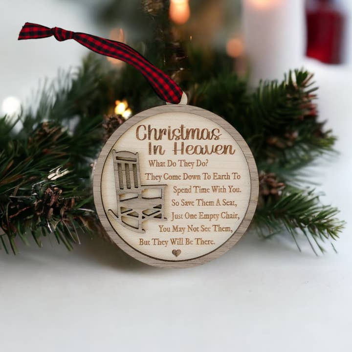 Woodlander Workshop - Wholesale Ornament - Christmas in Heaven Print Memorial Christmas Ornament