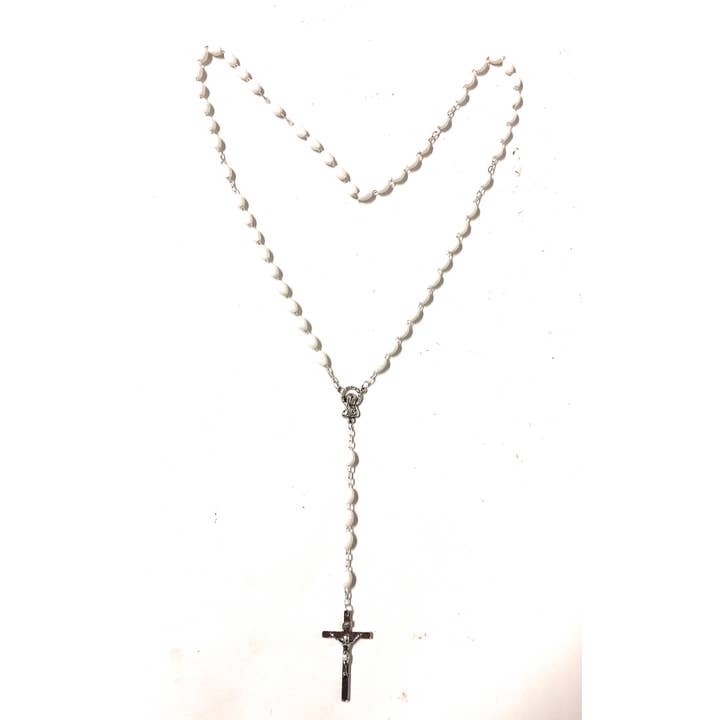 Costa Articoli Religiosi - Wholesale Prayer Beads Necklace - White plastic rosary mm. 8x62