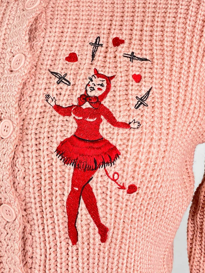 Mischief Made - Wholesale Knit Sweater - Women's - Dagger Devil Cropped Sweater in Peach5