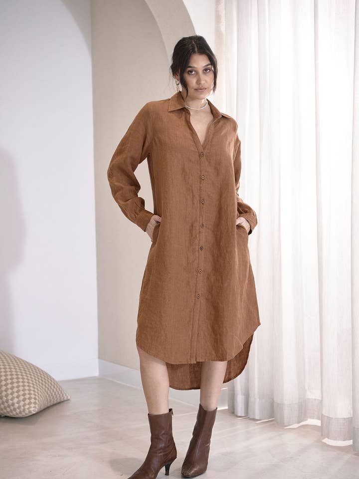 Muskot Grundläggande linneskjortklänning - Muskot för wholesale på Faire5