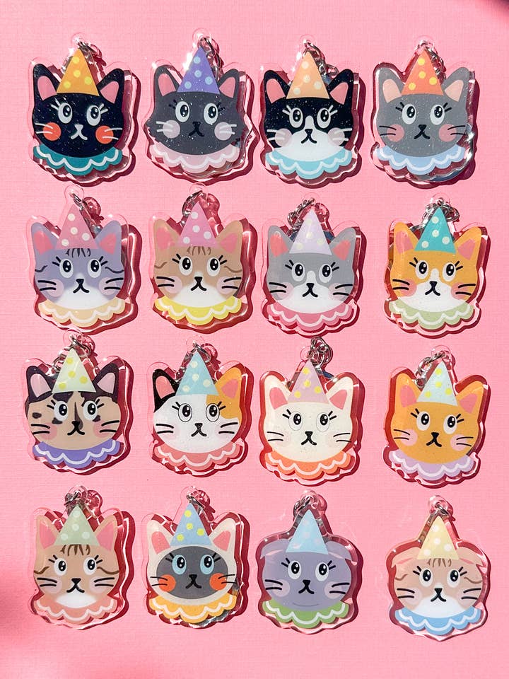 Clown Cat Acrylic Keychain for wholesale by Sunnie Creative