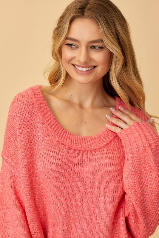 Coral Pink Sweater Knit Top - Circle Neck for wholesale on Faire3