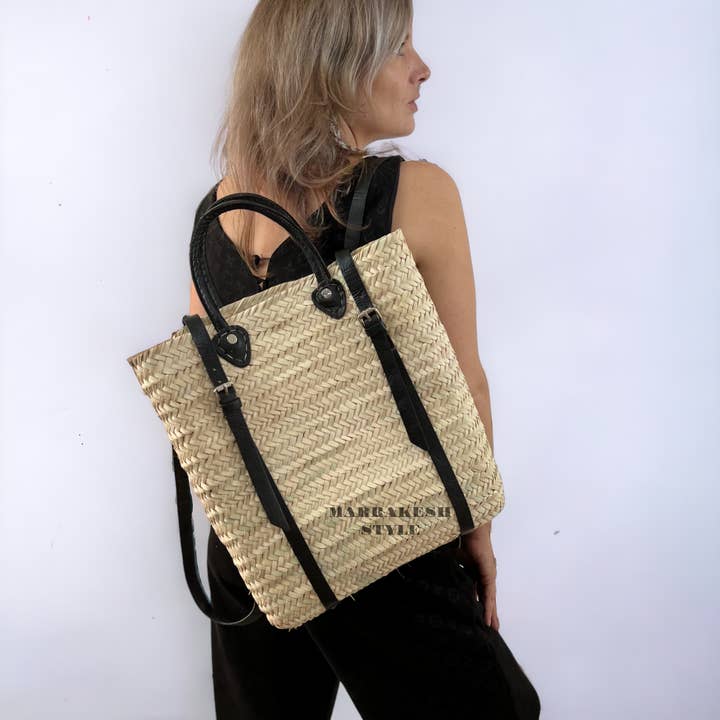 MARRAKESH STYLE - Venta al por mayor Mochila - Mujer - Mochila de paja con cuero, mochila del mercado francés
