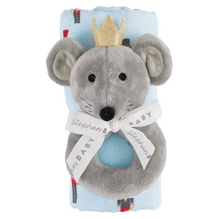 Swaddles with Plush Rattle - Mouse King for wholesale by Stephan Baby by Creative Brands