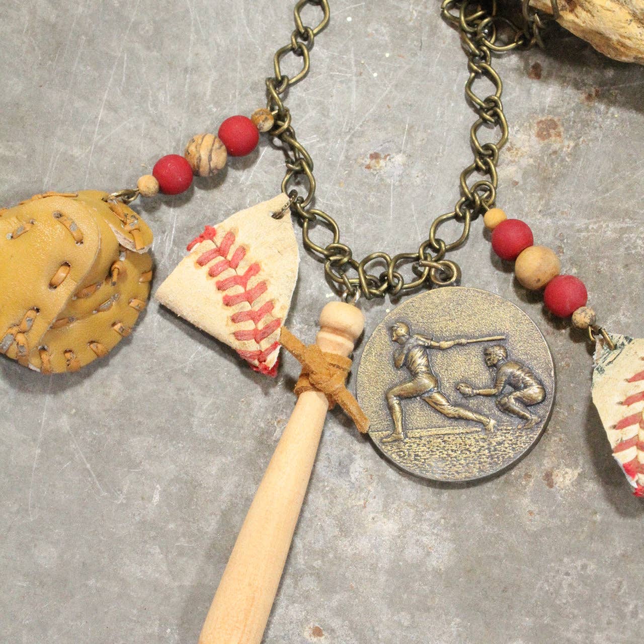 The Primitive Peddler, Inc. - Wholesale Pendant/Charm Necklace - Take Me Out To The Ballgame Vintage Charming Necklace3