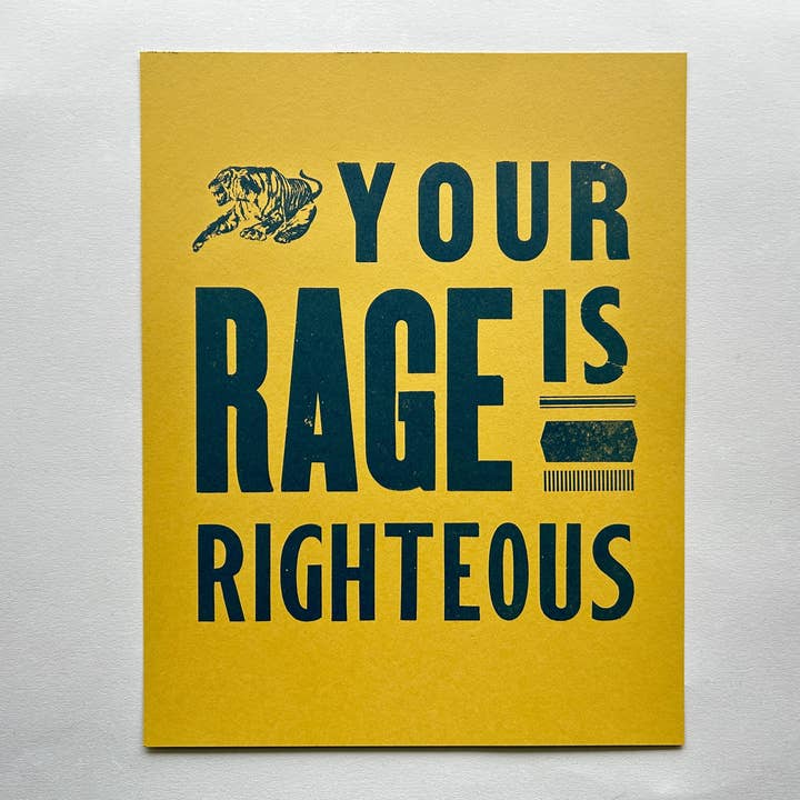 11x14 Letterpress Print - Your Rage Is Righteous, Resist for wholesale by Runaway Press