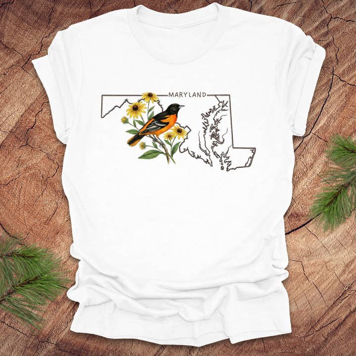 Maryland Baltimore Oriole T-shirt för wholesale av Wandering Owl Adventure Co.