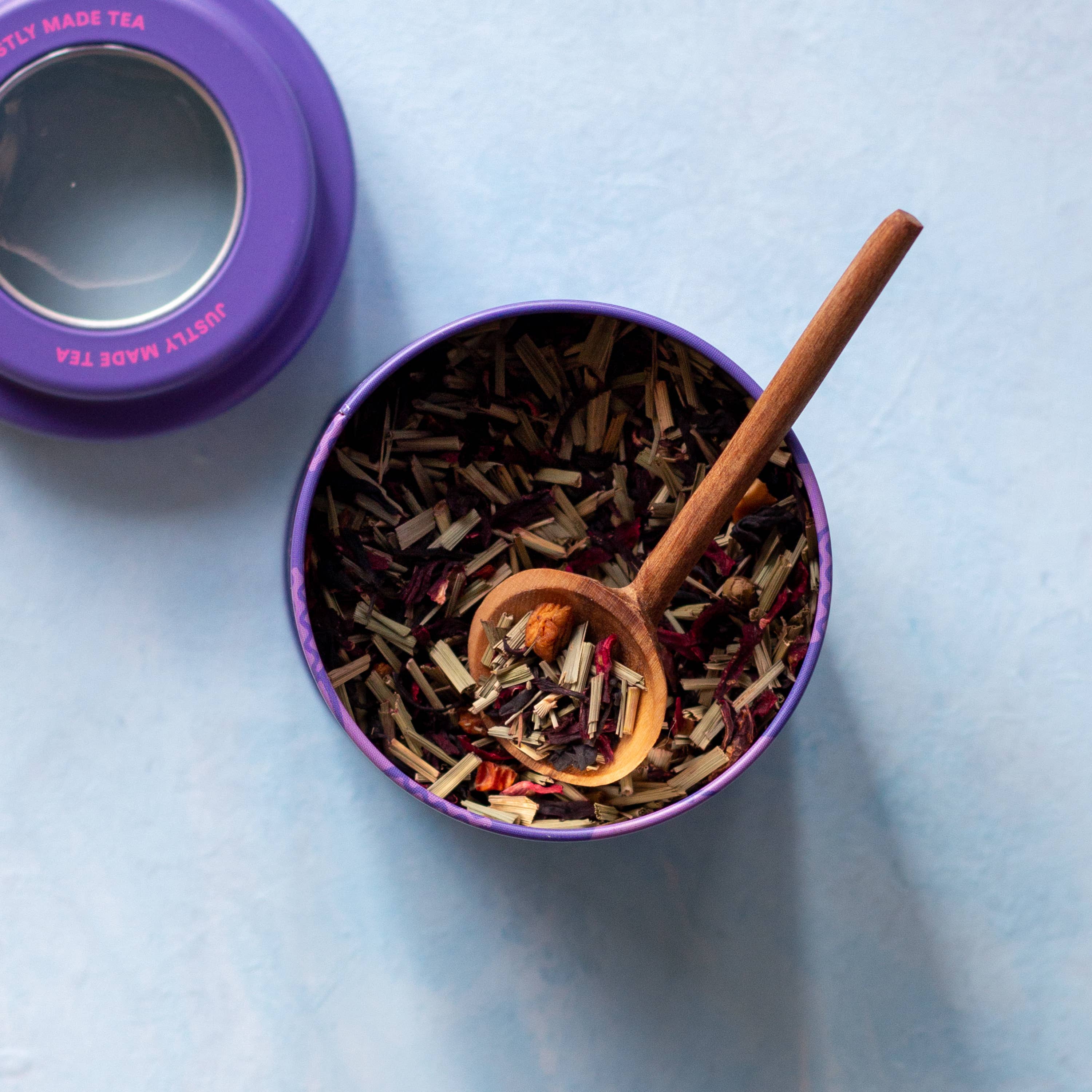 JusTea - Wholesale Loose Tea - Purple Rain Tin with Spoon - Organic, Fair-Trade, Purple Tea5
