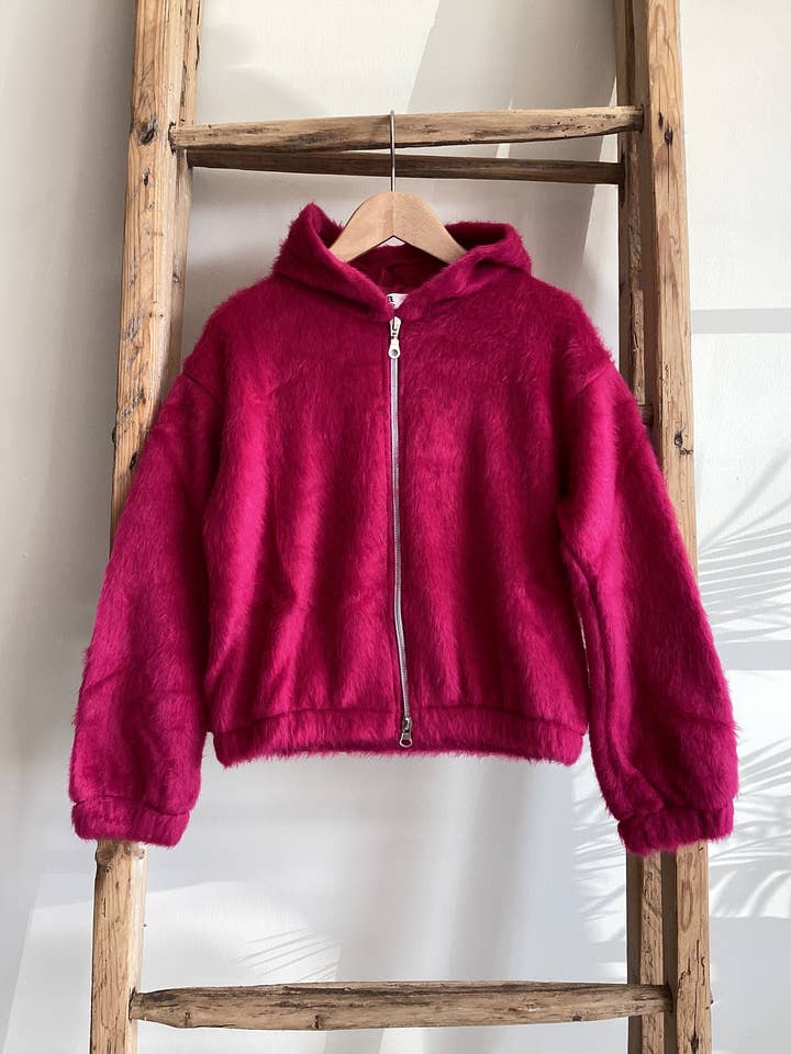 Very soft Teddy effect sweatshirt with FUXIA for wholesale by FUNBEE kid Made in Italy