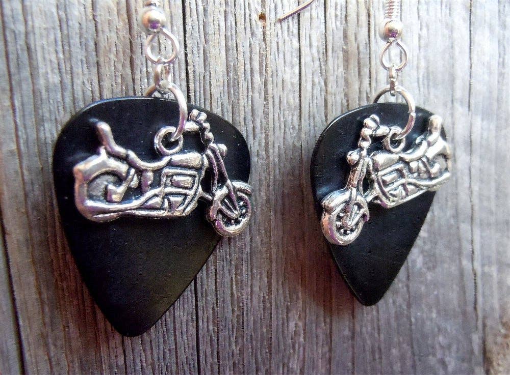 Simply Raevyn - Wholesale Dangle Earrings - Motorcycle Charm Guitar Pick Earrings7