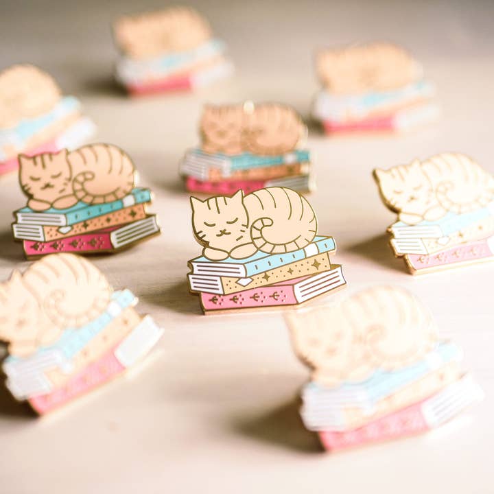 Emmeline Illustration - Wholesale Lapel Pin/Button - Book Kitty Enamel Pin