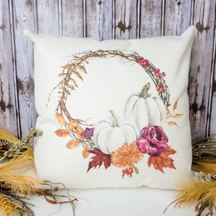Pumpkin Wreath Pillow Cover for wholesale by Go Charlotte