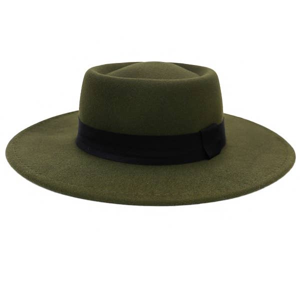 Cap Zone - Wholesale Fedora - Women's - Bolero Felt Pork Pie Crown Hat-Black Band3