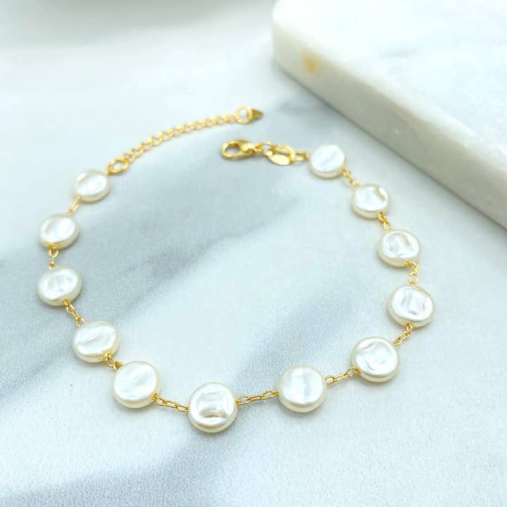 18k Gold Filled Simulated Coin Pearl Bracelet, 7.5 Inches + Extender, Elegant Dainty Jewelry, Linked Pearl Bracelet and other Purchase Wholesale extensiones cabello. Free Returns & Net 60 Terms on Faire trending on Faire.