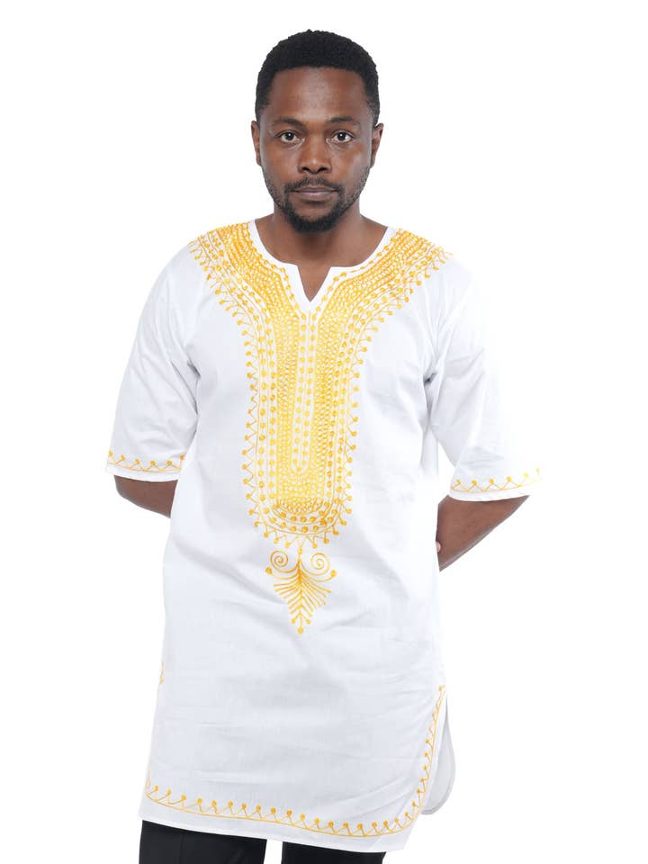 White & Gold Embroidered Shirts For Men for wholesale by Satsuma Wholesale