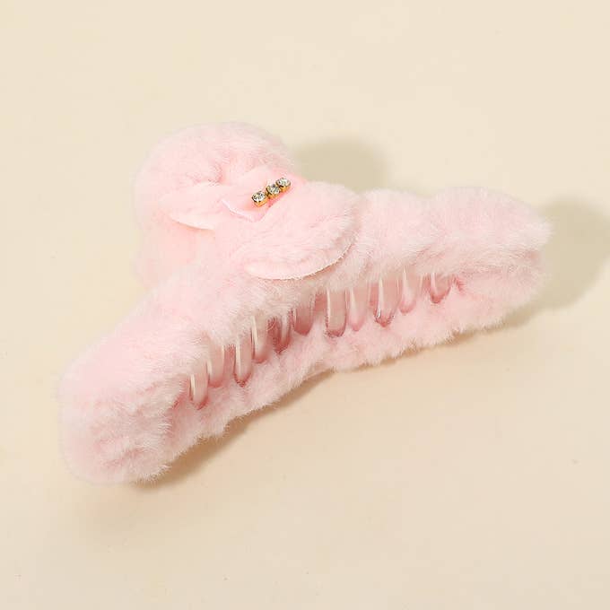 12 STK - Fuzzy Pels Plys Sløjfe Kanin Hårklo Clips for engroshandel hos Sensibling Corp.