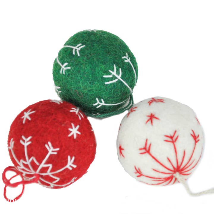 Mini Sneeuwvlok Handgevilt Wol Ornamentenset (Set van 3) voor wholesale door Zumki