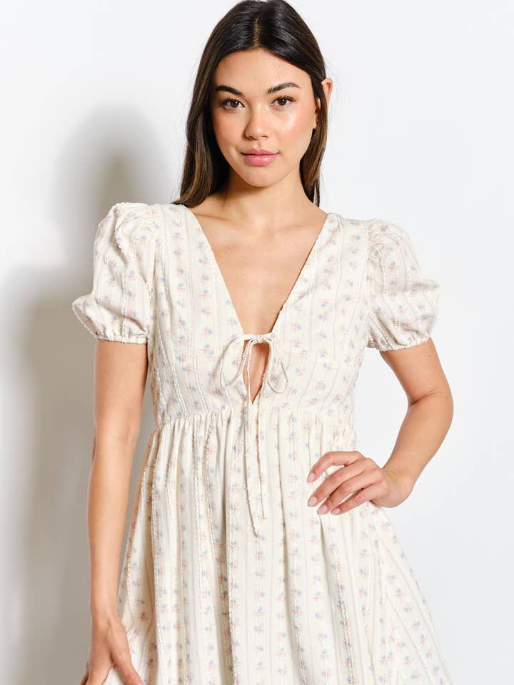 Ivory COTTAGE PUFF SLEEVE MINI DRESS for wholesale on Faire