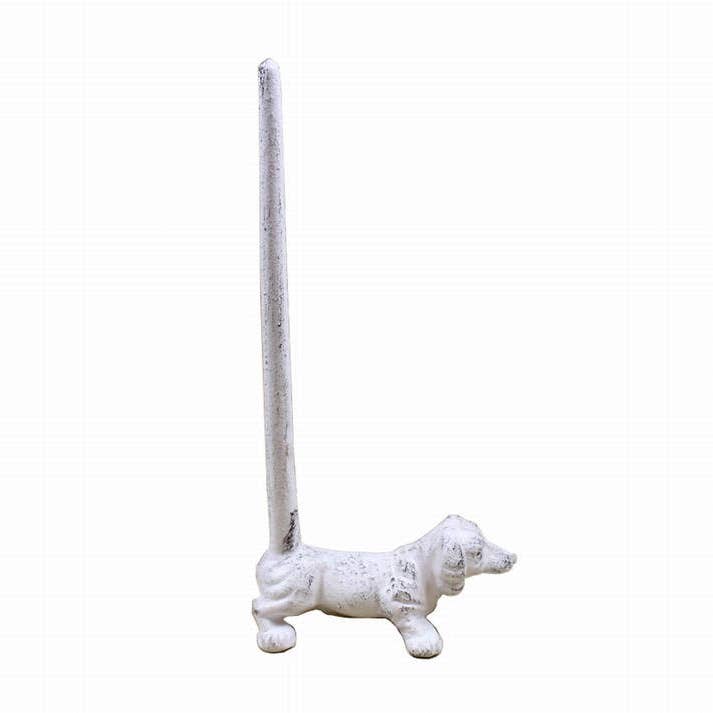 Hampton Nautical - Wholesale Paper Towel Holder - Whitewashed Cast Iron Dog Paper Towel Holder 12"