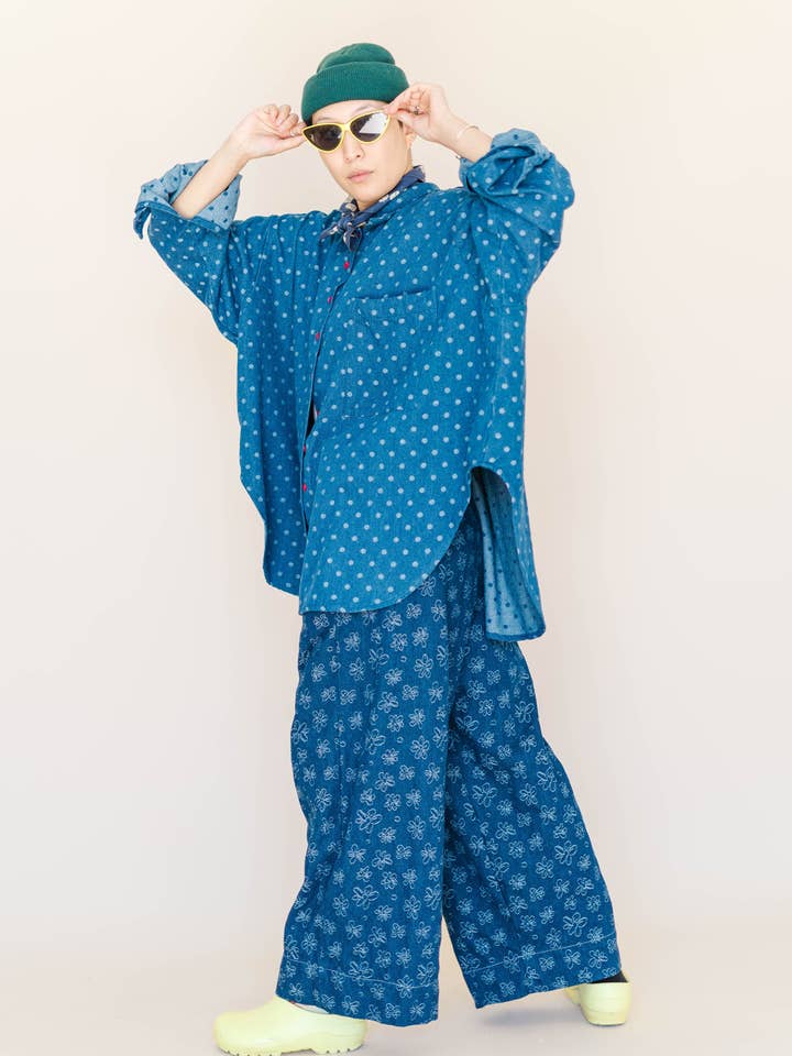 Nettle Studios - Wholesale Button Down Shirt - Women's - Size Inclusive Plus Size Polka Dot Denim Button Up Shirt11